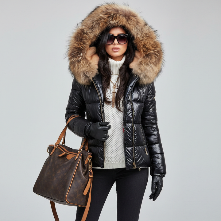 Women's Padded Parka with Fur Trim Hood