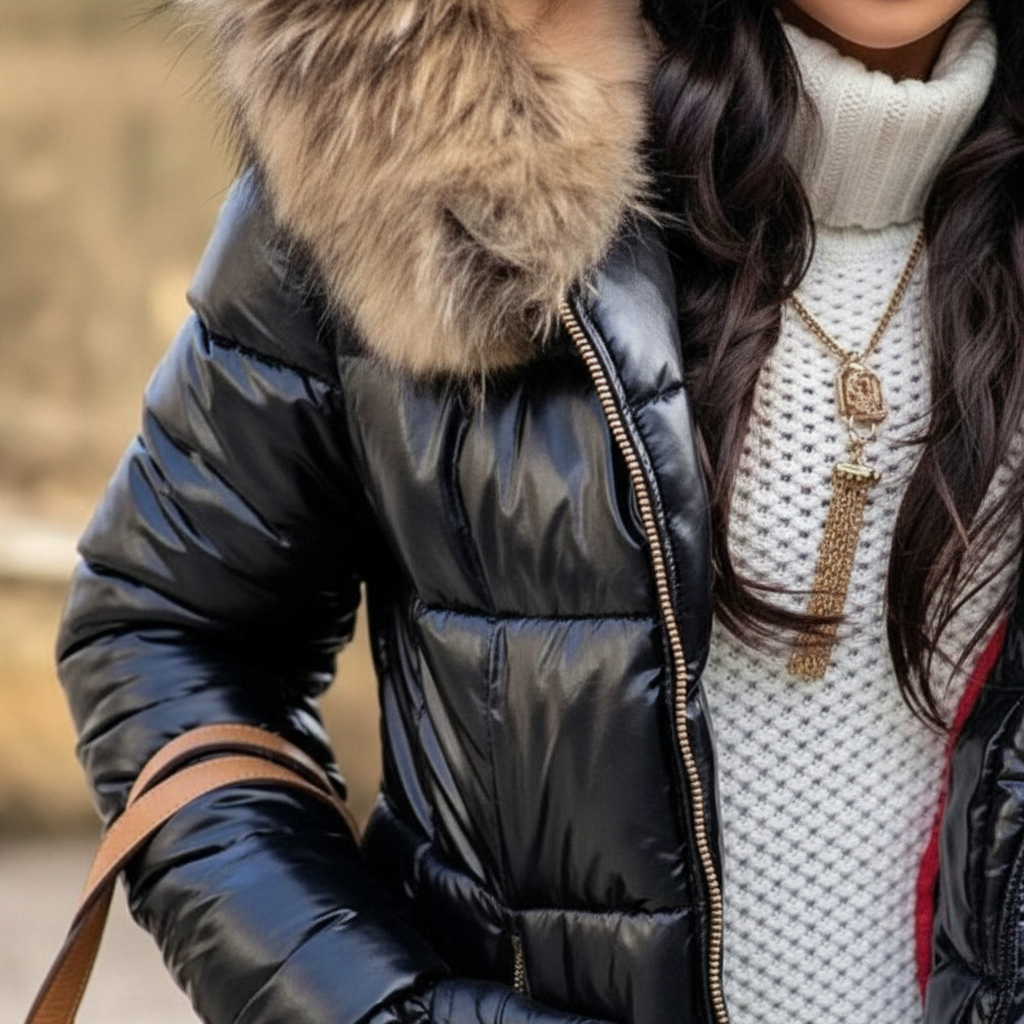 Women's Padded Parka with Fur Trim Hood