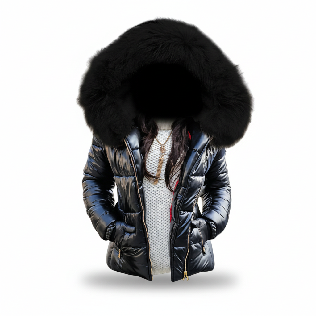 Women's Padded Parka with Fur Trim Hood