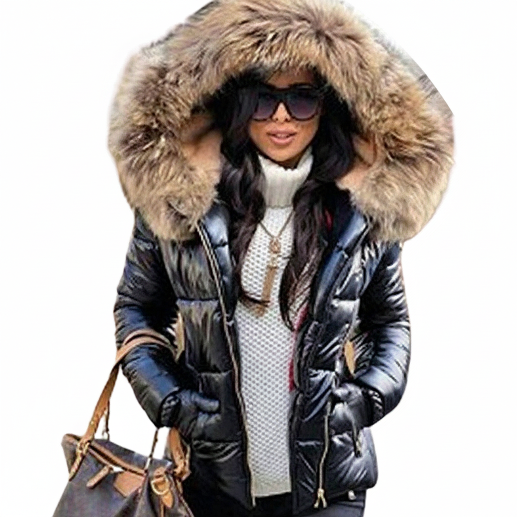 Women's Padded Parka with Fur Trim Hood