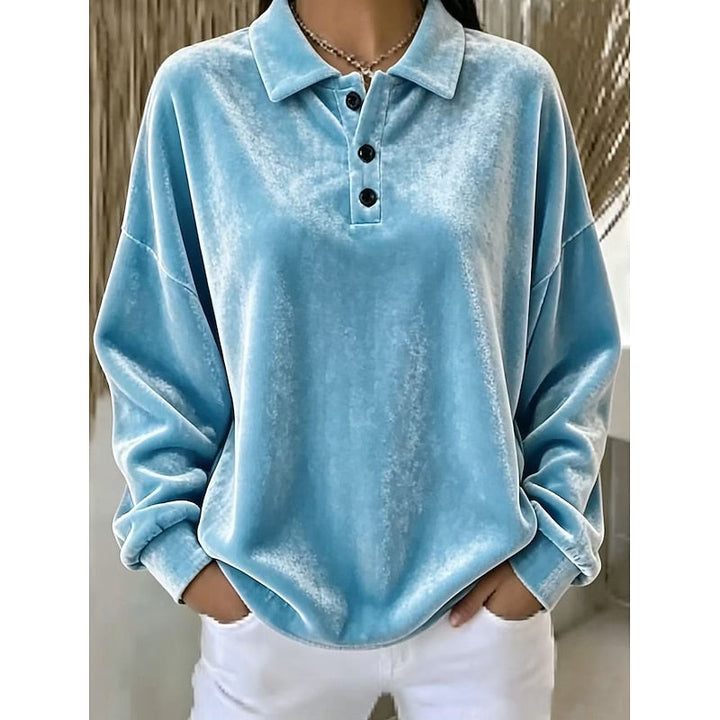 Women's Velvet Collared Top with Button Placket