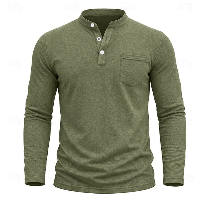 Men's Long Sleeve Henley with Chest Pocket