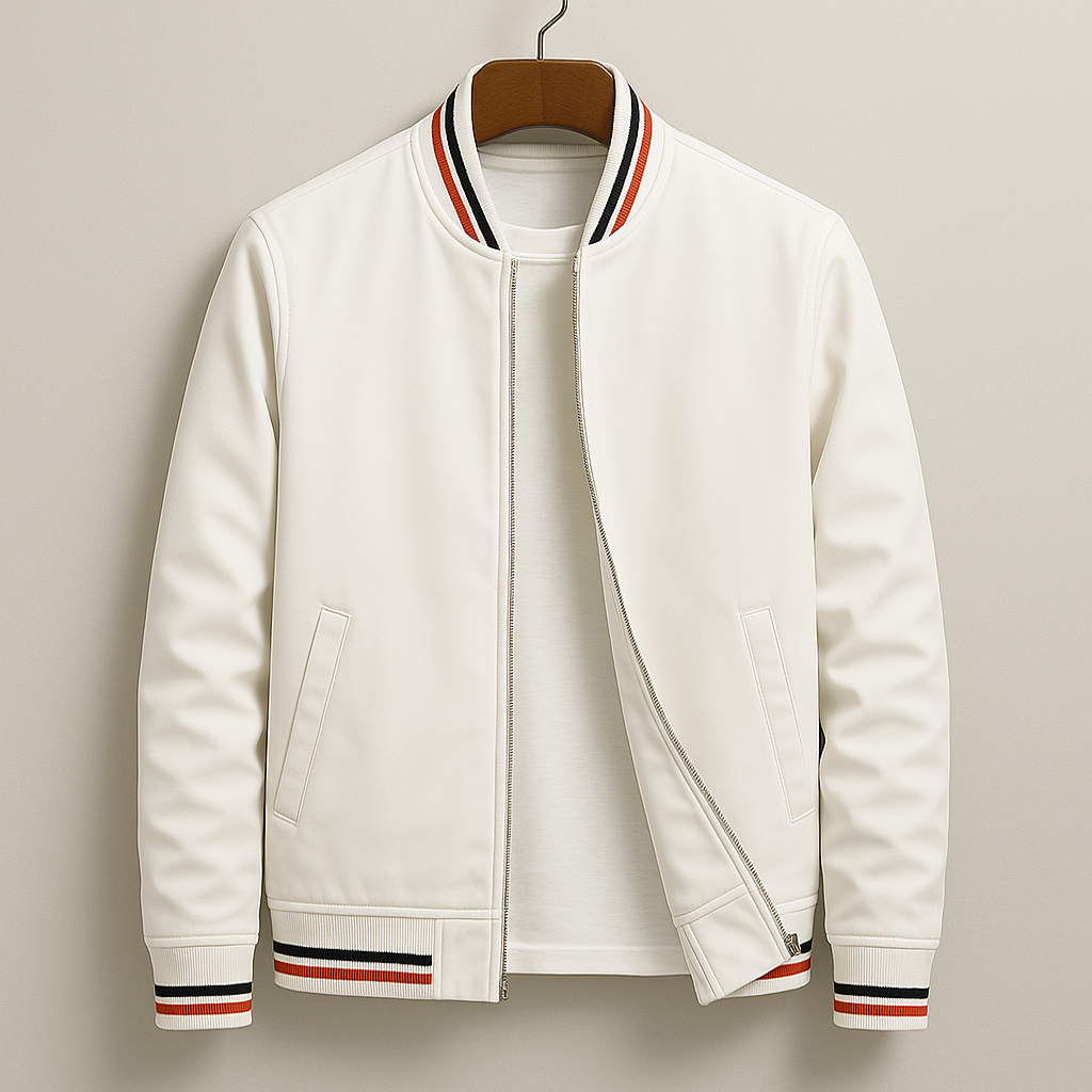 Men's Bomber Jacket with Striped Ribbed Trim
