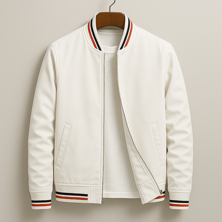 Men's Bomber Jacket with Striped Ribbed Trim