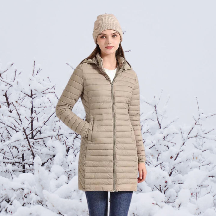 Women's Quilted Hooded Parka Knee-Length Winter Coat