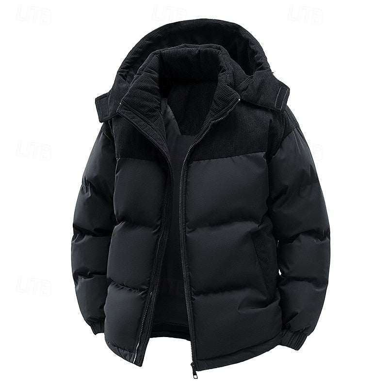 Men's Two-Tone Hooded Puffer Jacket with Full Zip