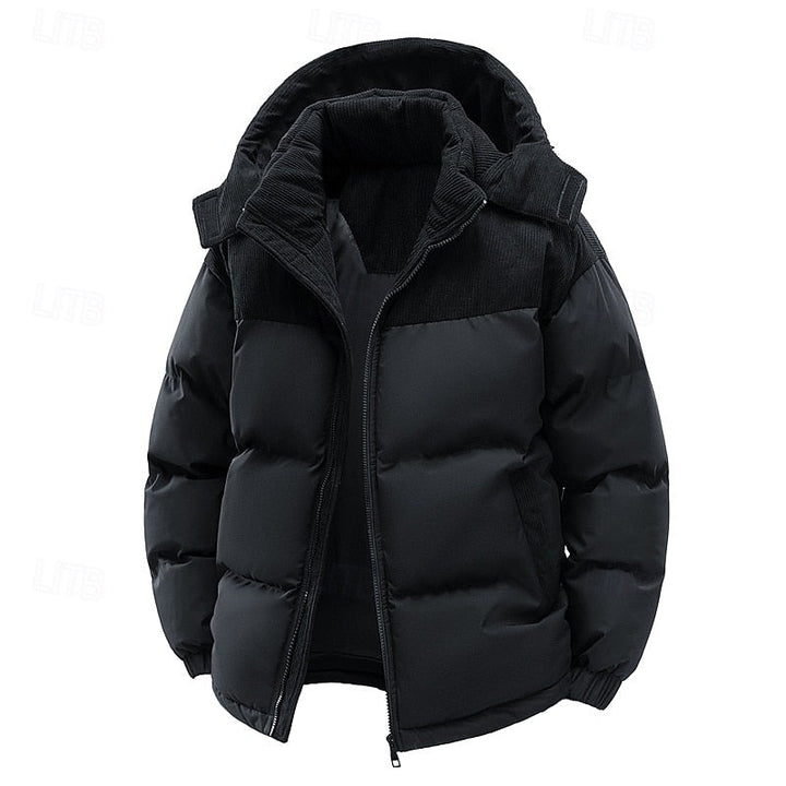 Men's Two-Tone Hooded Puffer Jacket with Full Zip