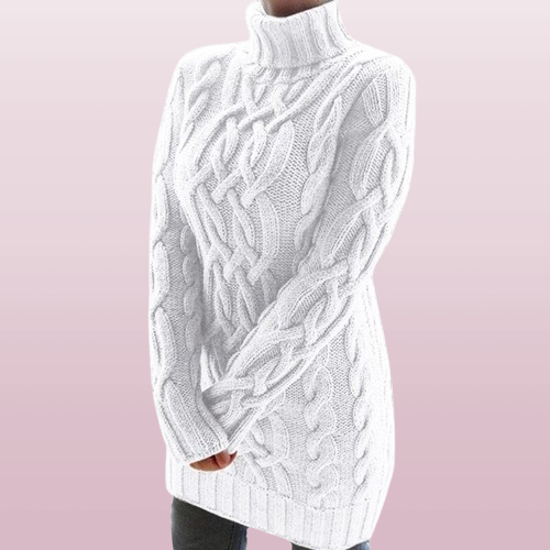 Women's Cable-Knit Turtleneck Mini Dress with Long Sleeves
