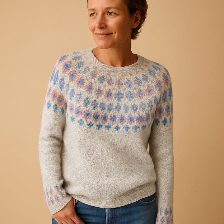 Women's Wool-Blend Patterned Yoke Jumper with Crew Neck