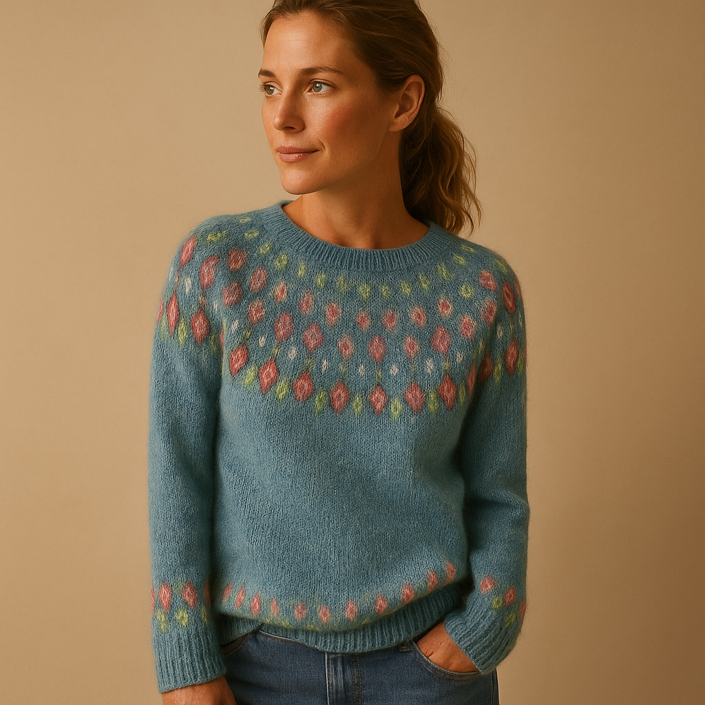 Women's Wool-Blend Patterned Yoke Jumper with Crew Neck