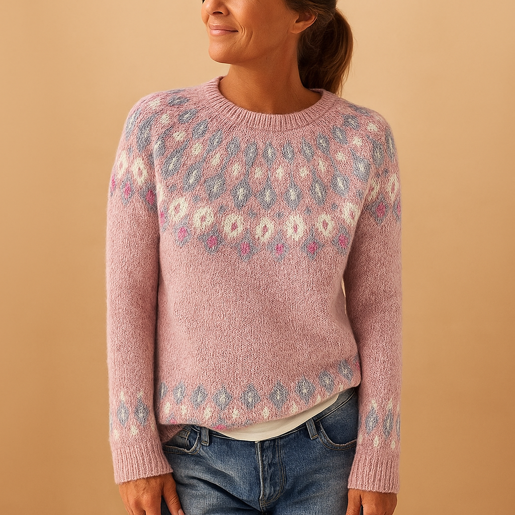 Women's Wool-Blend Patterned Yoke Jumper with Crew Neck