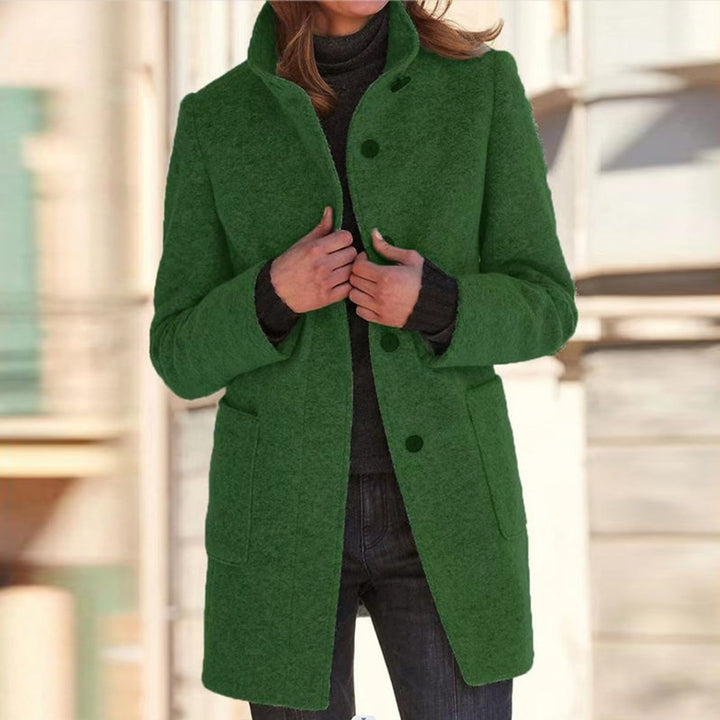 Women's Wool Coat with Stand Collar and Tailored Fit