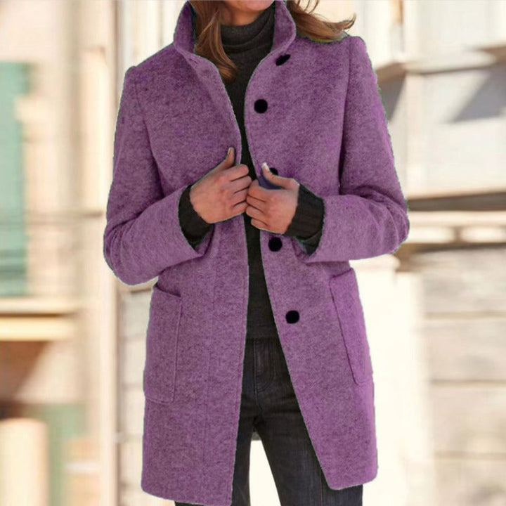 Women's Wool Coat with Stand Collar and Tailored Fit