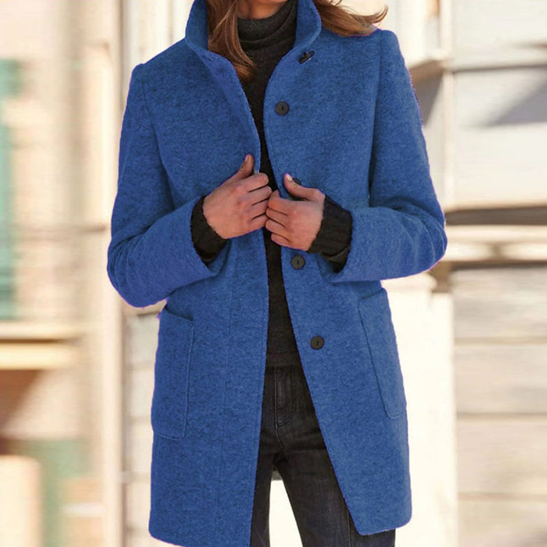 Women's Wool Coat with Stand Collar and Tailored Fit