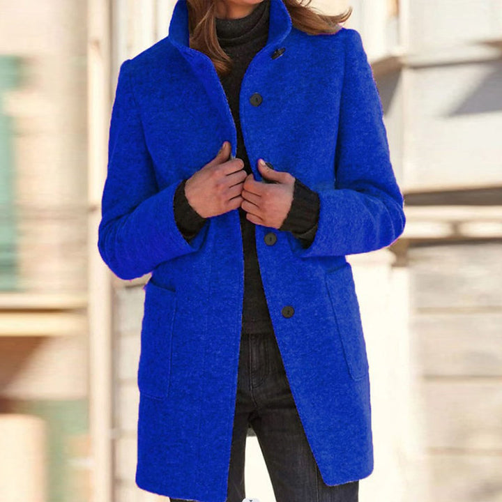 Women's Wool Coat with Stand Collar and Tailored Fit
