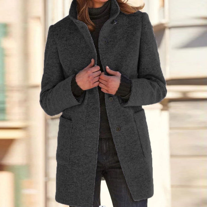 Women's Wool Coat with Stand Collar and Tailored Fit