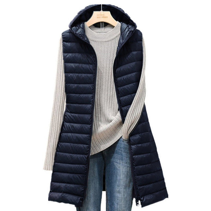 Women's Quilted Longline Gilet with Hood and Zip Front