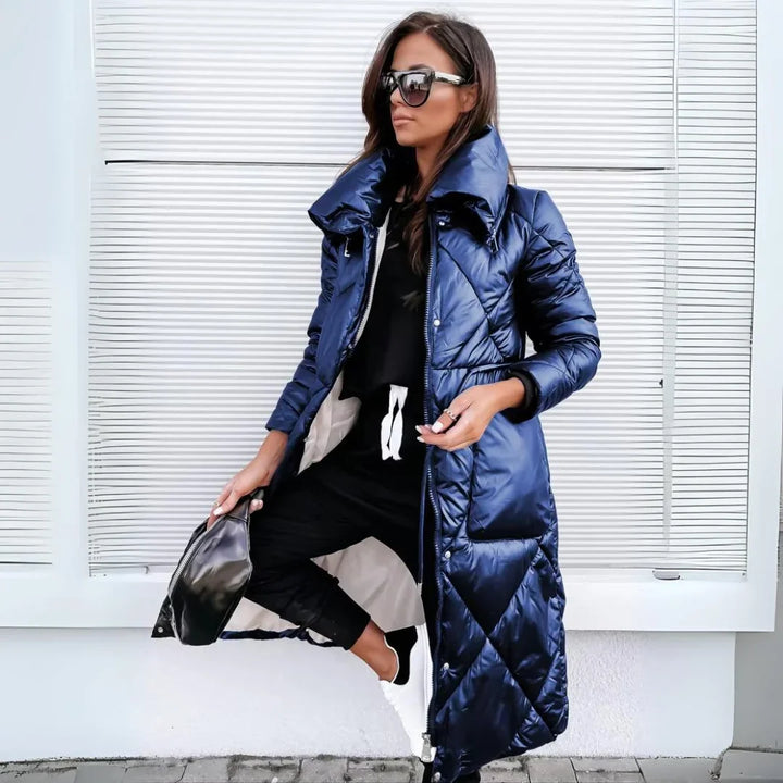 Women's Quilted Longline Puffer Coat with Funnel Collar