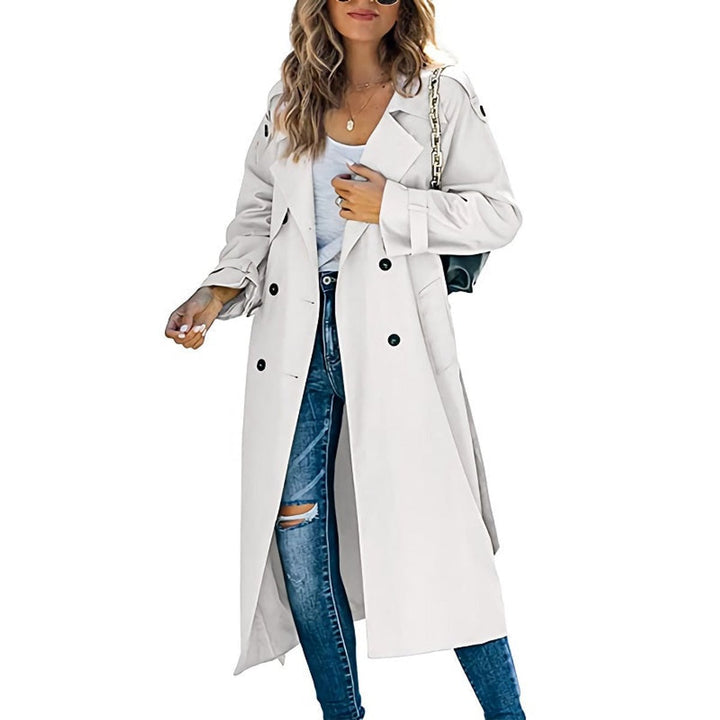 Women's Double-Breasted Longline Trench Coat with Belted Cuffs
