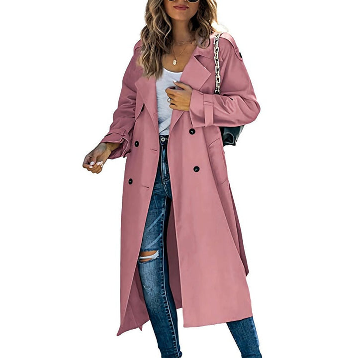 Women's Double-Breasted Longline Trench Coat with Belted Cuffs