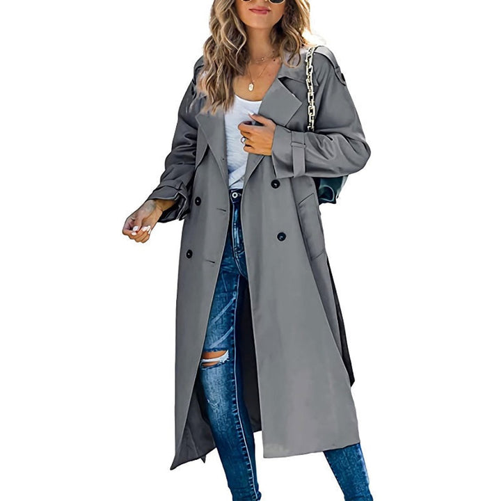 Women's Double-Breasted Longline Trench Coat with Belted Cuffs
