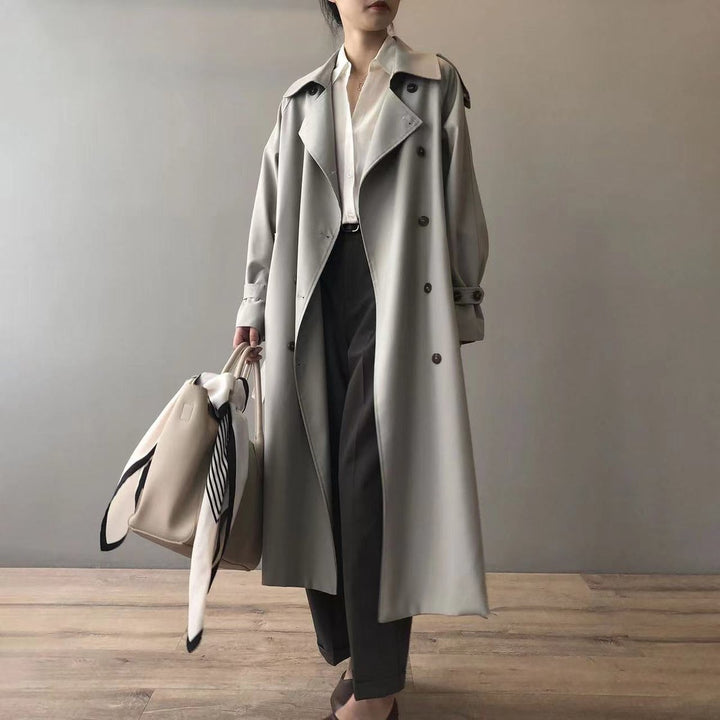 Women's Double-Breasted Trench Coat with Belted Cuffs