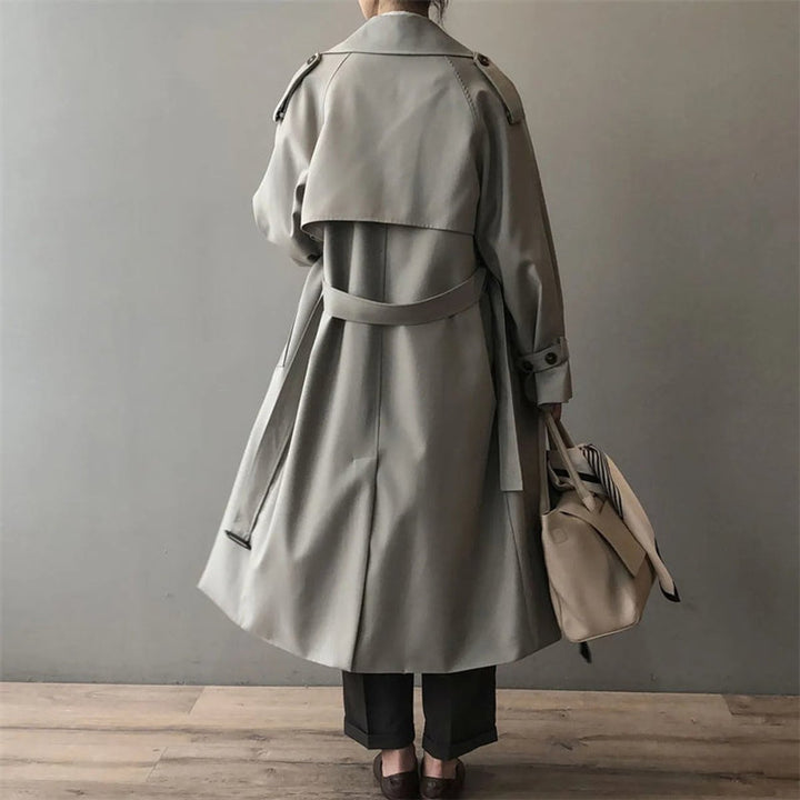 Women's Double-Breasted Trench Coat with Belted Cuffs