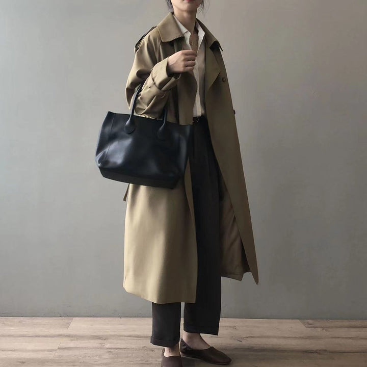 Women's Double-Breasted Trench Coat with Belted Cuffs