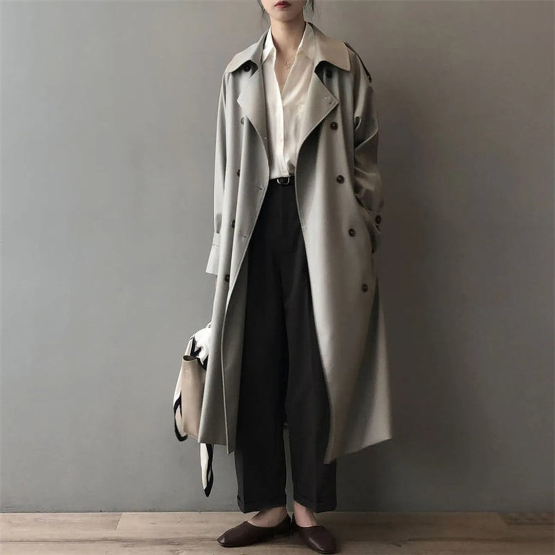 Women's Double-Breasted Trench Coat with Belted Cuffs