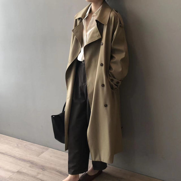 Women's Double-Breasted Trench Coat with Belted Cuffs
