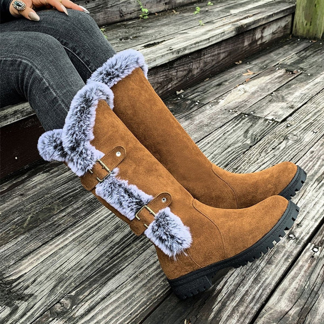 Women's Suede Knee-High Snow Boots with Fur Trim
