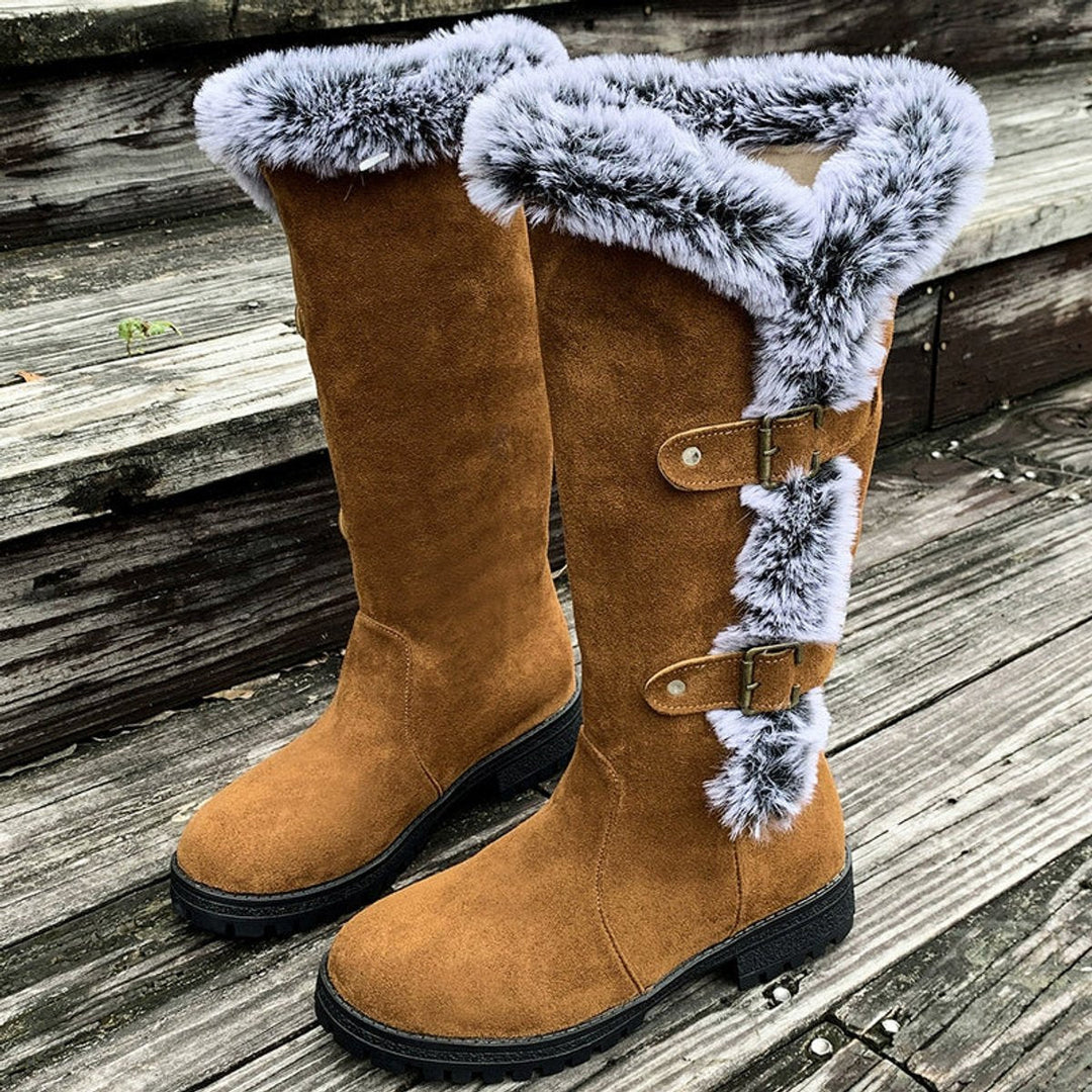 Women's Suede Knee-High Snow Boots with Fur Trim