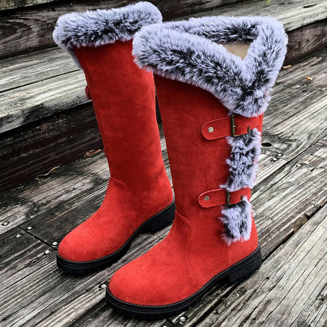 Women's Suede Knee-High Snow Boots with Fur Trim