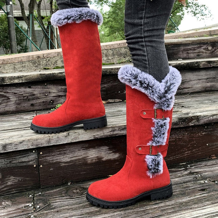 Women's Suede Knee-High Snow Boots with Fur Trim