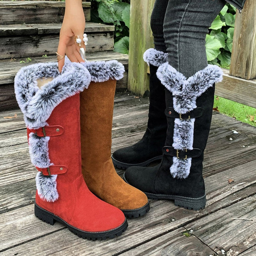 Women's Suede Knee-High Snow Boots with Fur Trim