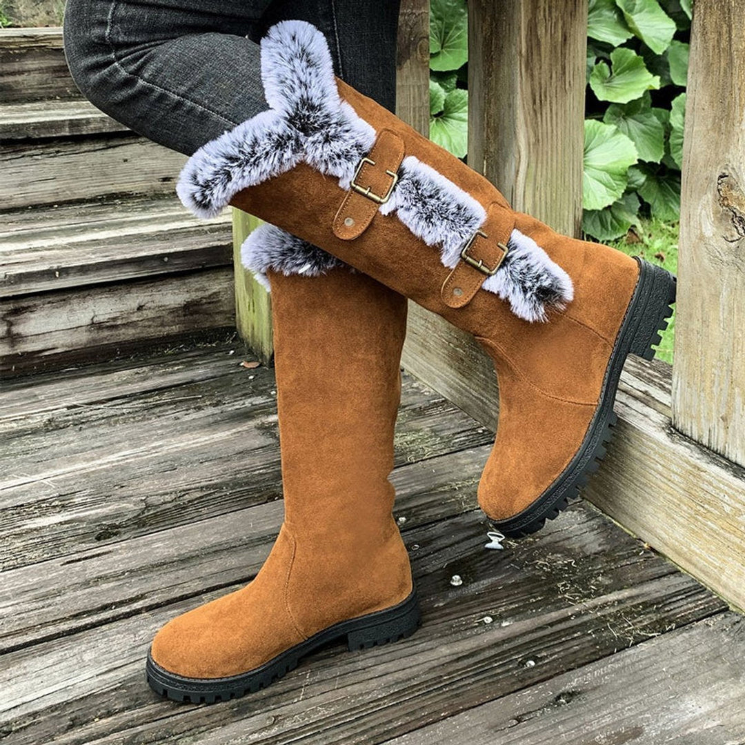 Women's Suede Knee-High Snow Boots with Fur Trim