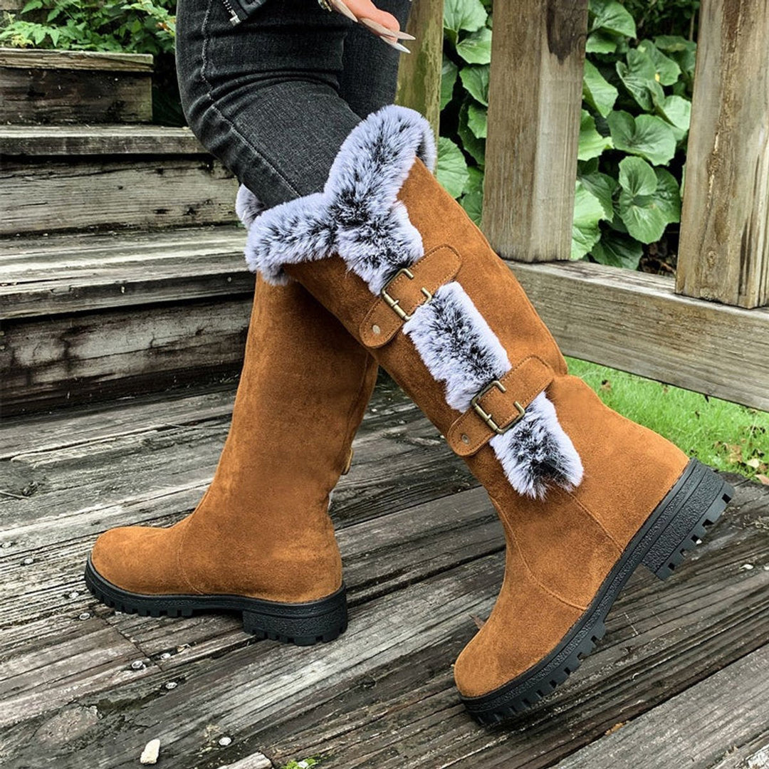 Women's Suede Knee-High Snow Boots with Fur Trim