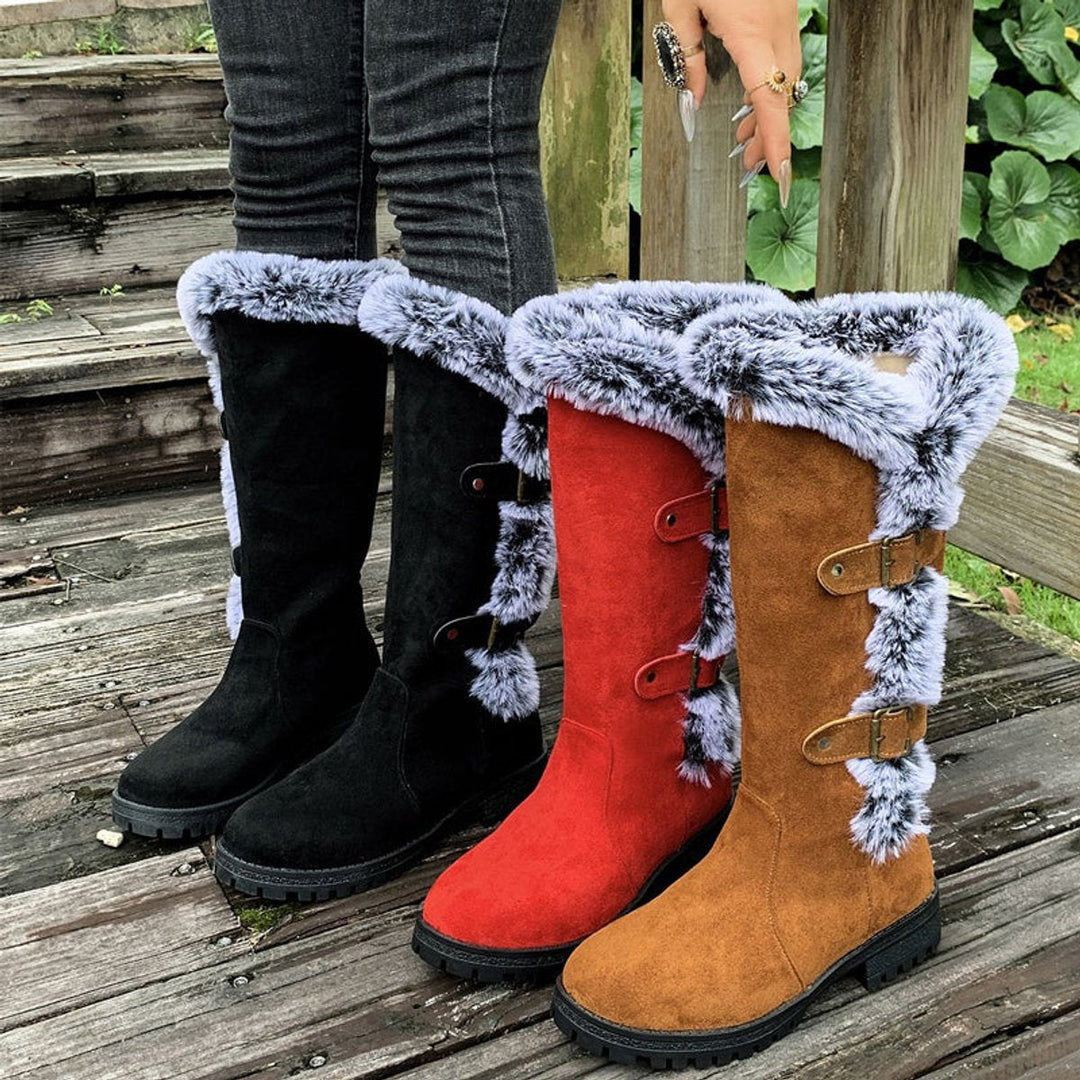 Women's Suede Knee-High Snow Boots with Fur Trim