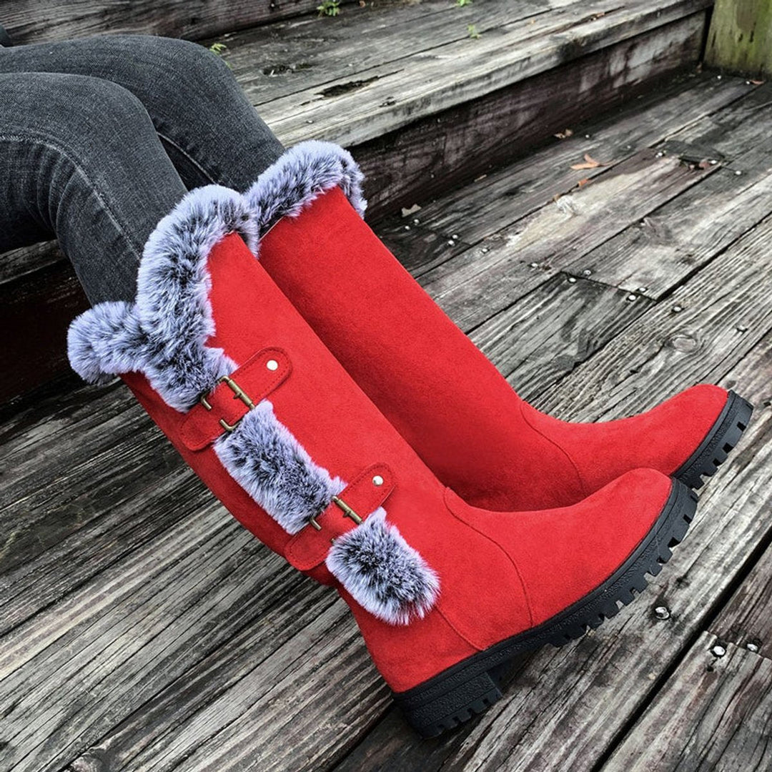 Women's Suede Knee-High Snow Boots with Fur Trim