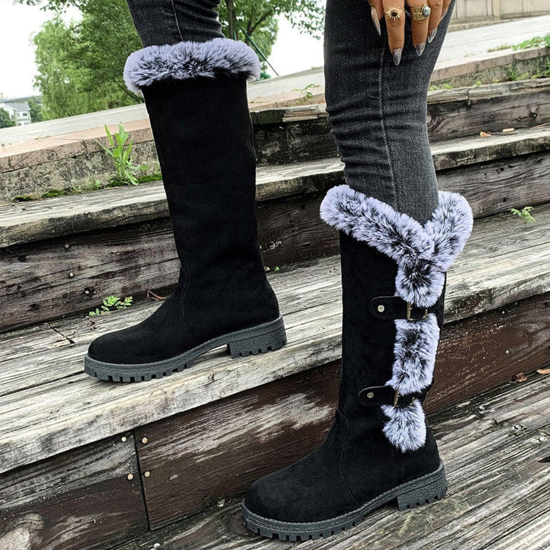 Women's Suede Knee-High Snow Boots with Fur Trim