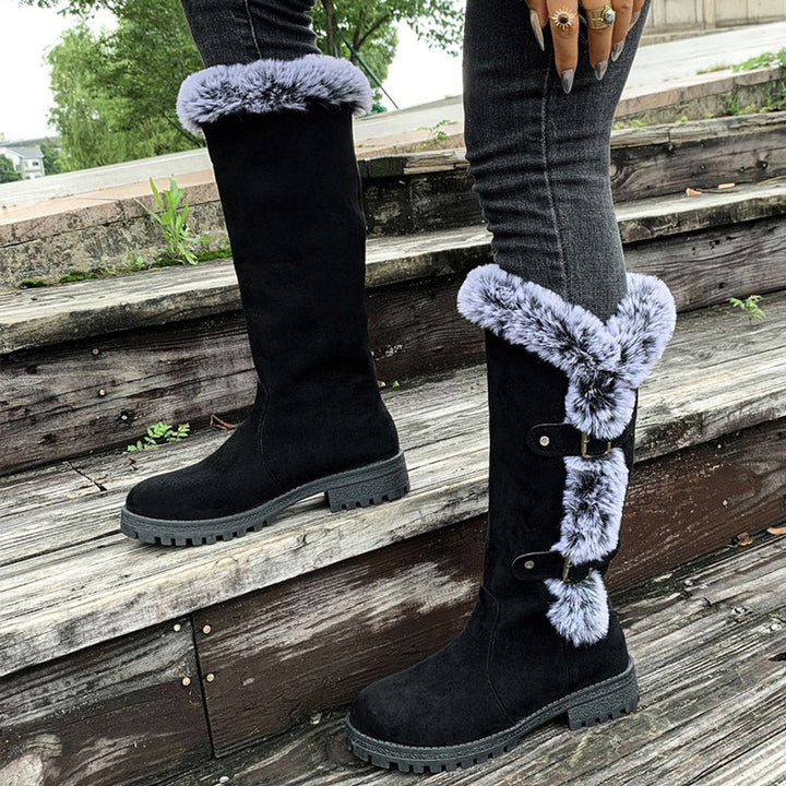 Women's Suede Knee-High Snow Boots with Fur Trim