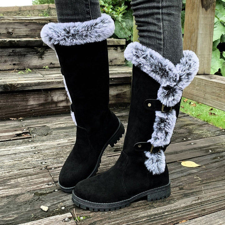 Women's Suede Knee-High Snow Boots with Fur Trim