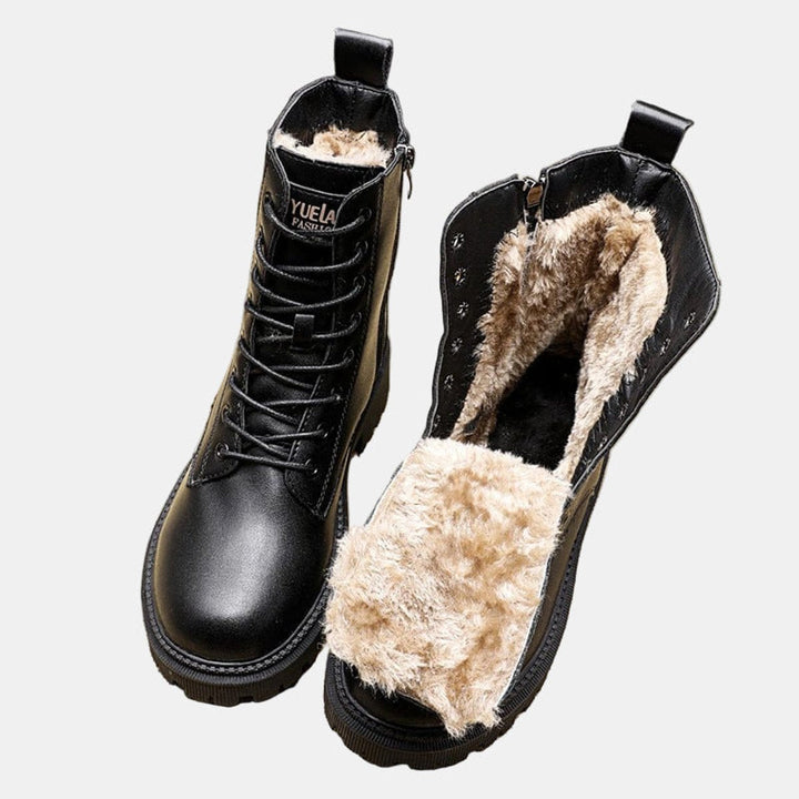 Women's Leather Fur-Lined Lace-Up Combat Boots