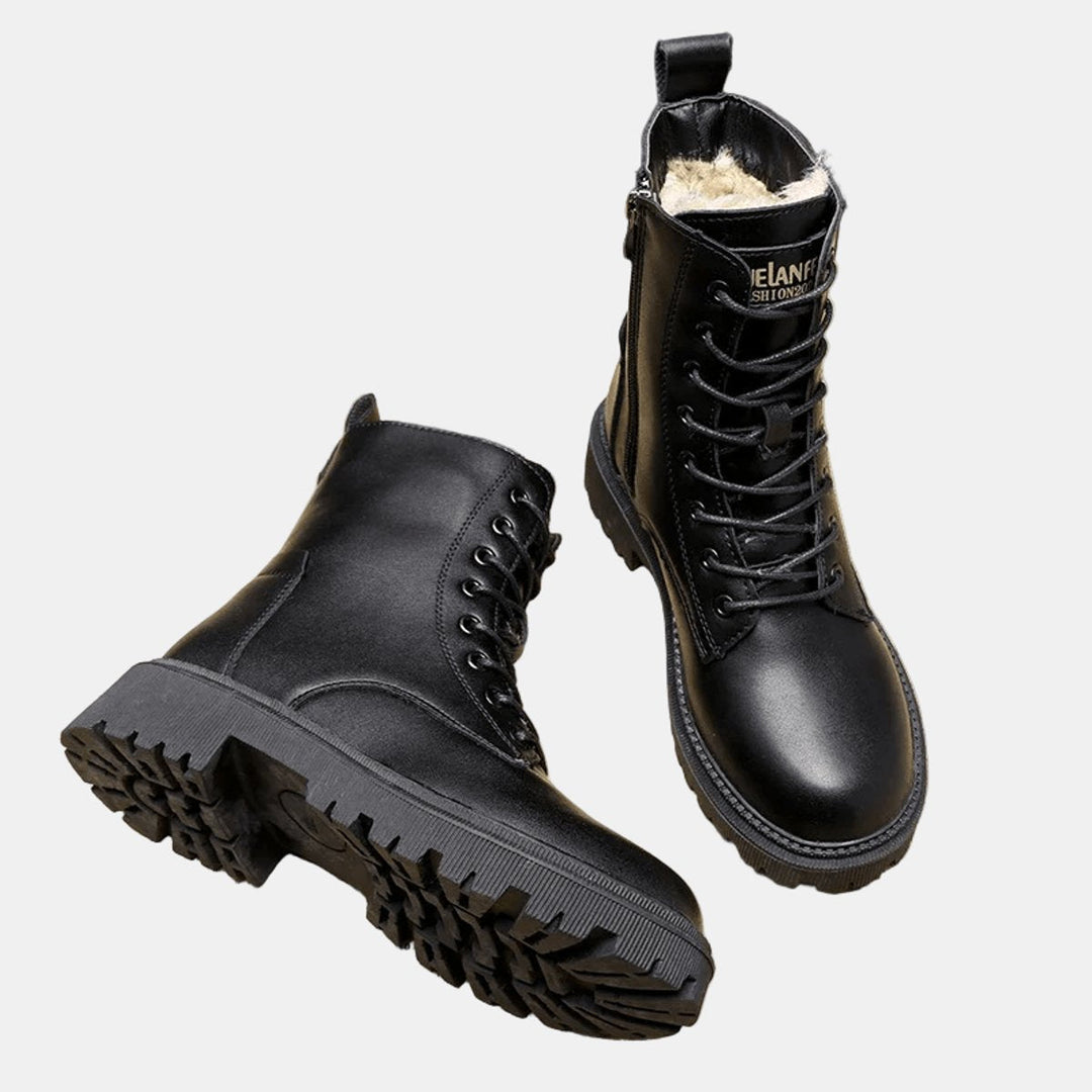 Women's Leather Fur-Lined Lace-Up Combat Boots