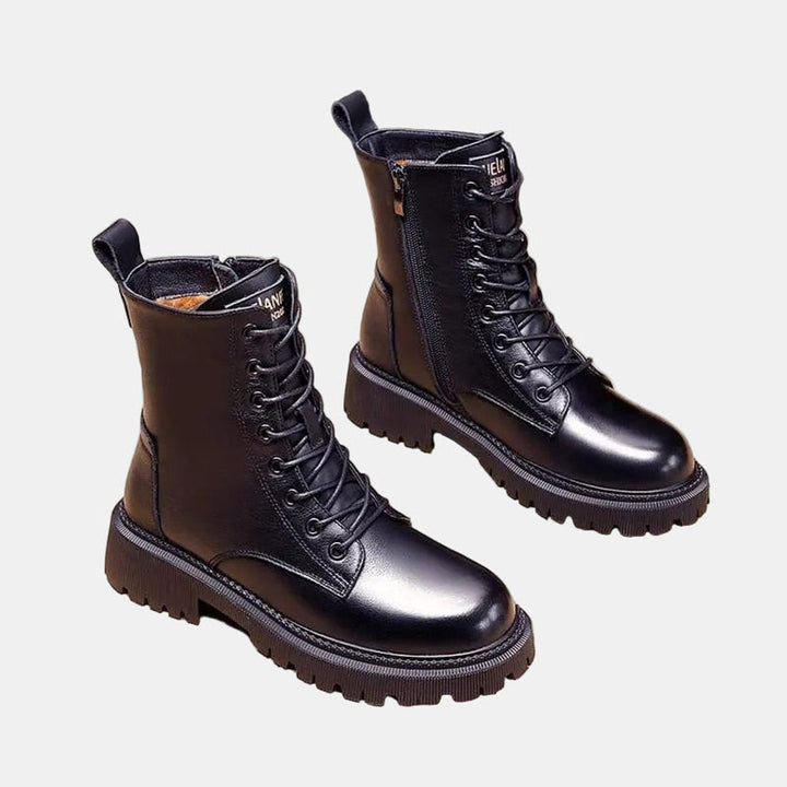 Women's Leather Fur-Lined Lace-Up Combat Boots