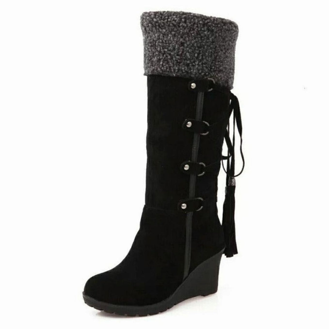 Women's Suede Wedge Knee-High Boots with Tassel Trim