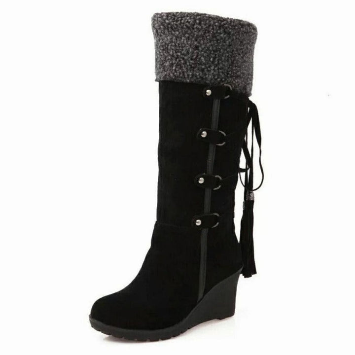 Women's Suede Wedge Knee-High Boots with Tassel Trim