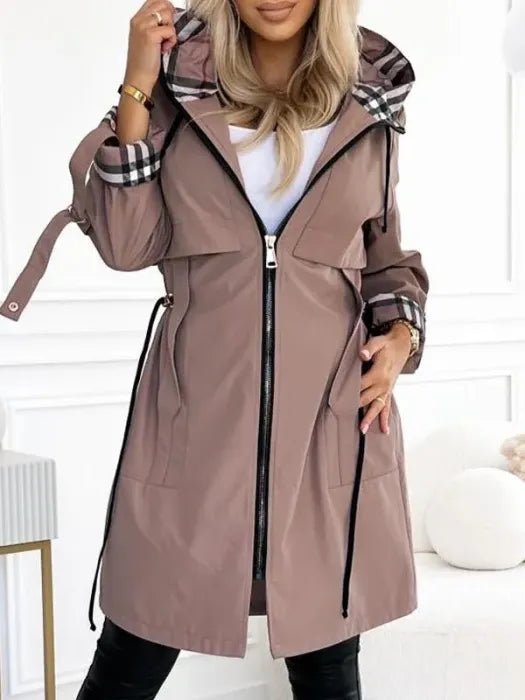 Women's Hooded Zip-Up Jacket with Drawstring Waist