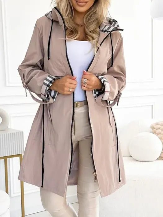 Women's Hooded Zip-Up Jacket with Drawstring Waist