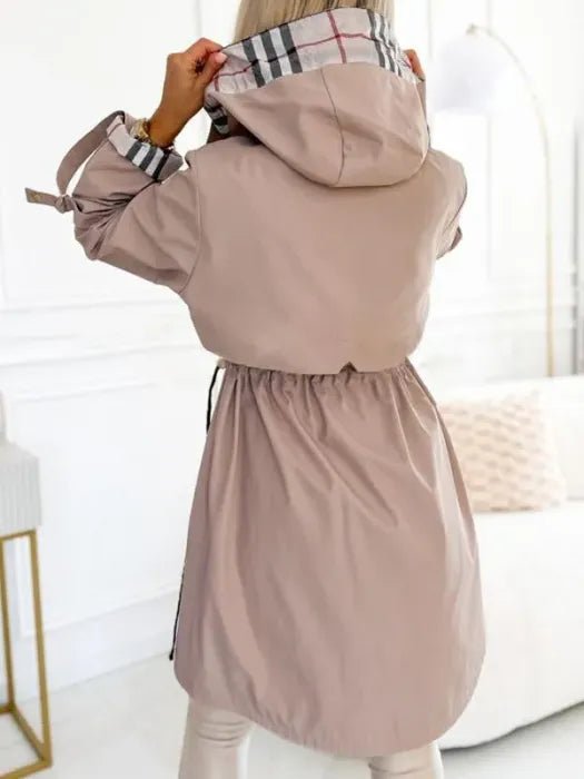 Women's Hooded Zip-Up Jacket with Drawstring Waist